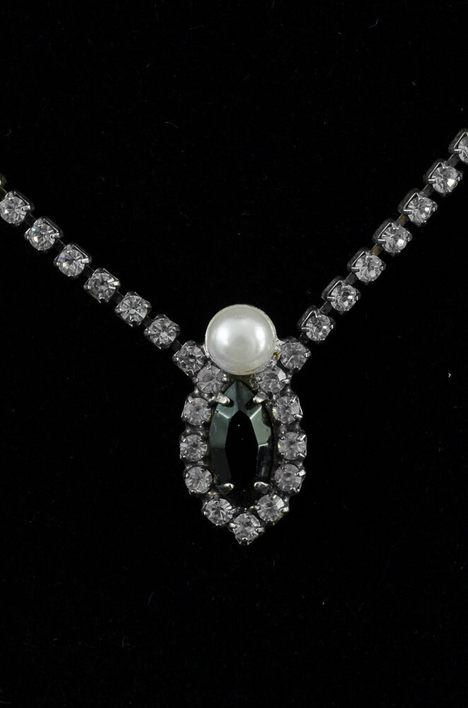 Vintage 1950S Strass Kette Dunkelgrüne Marquise & Faux Perle von AussieMagic