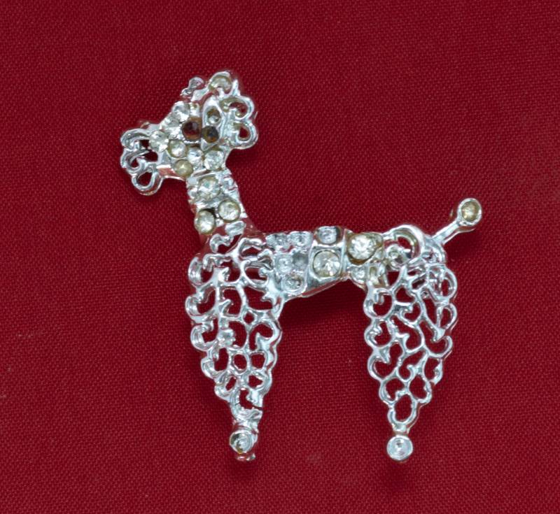 Vintage Silber Ton Pudel Brosche Mit Strass & Filigran von AussieMagic