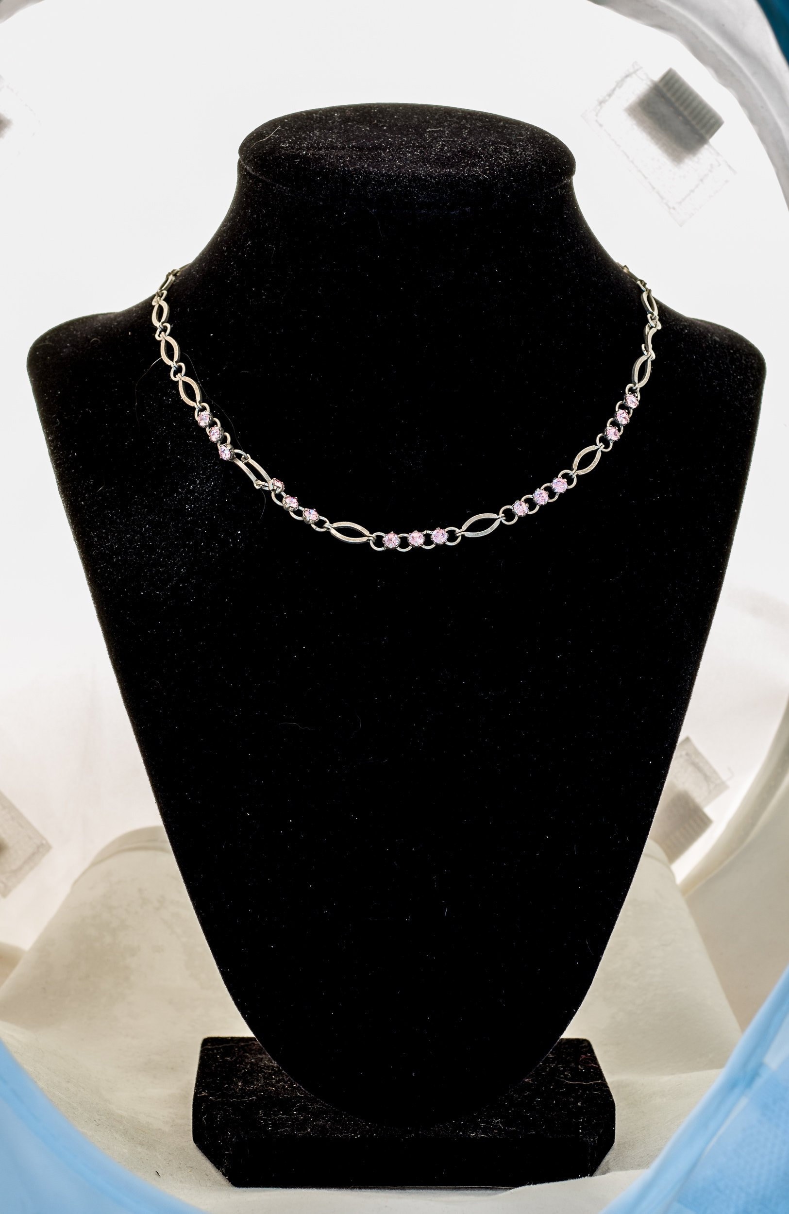 Vintage Claire Rosa Strass Silberfarbene Kette Halskette von AussieMagic