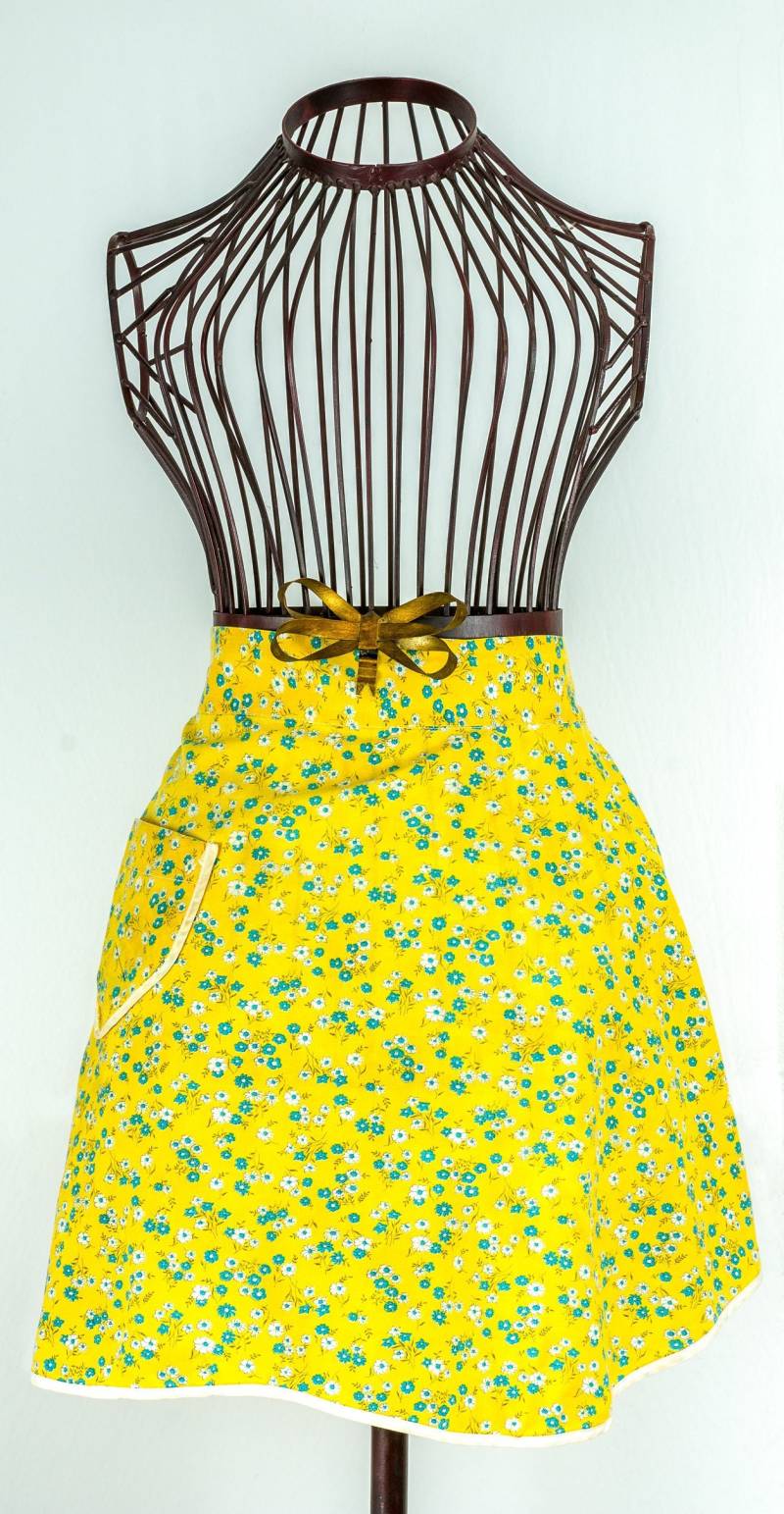 Vintage Fröhlich Gelb Und Blau Halbe Schürze Mit Tasche Home Made von AussieMagic