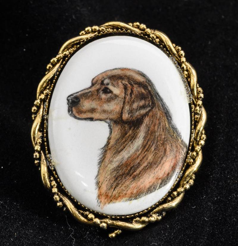 Vintage Labradorit Anhänger, Handbemalter Porzellan Brosche von AussieMagic