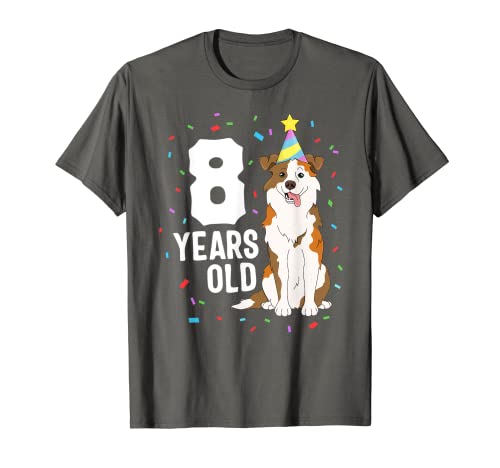 8 Jahre alt Party Kids Australian Shepherd Dog 8. Geburtstag T-Shirt von Aussies by 14th Floor