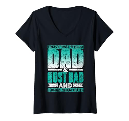 Damen Papa & Gastgeber Papa Gastvater Gastmutter Gastfamilie Papi T-Shirt mit V-Ausschnitt von Austauschstudent Vater Dad & Host Dad Host Family