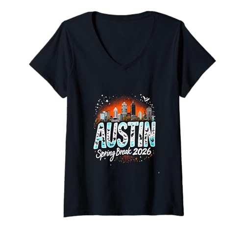 Damen Austin Texas Spring Break 2026 Urlaubsreisen T-Shirt mit V-Ausschnitt von Austin Travel SB SPRING BREAK 2026