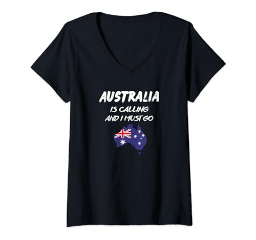 Damen Australia Is Calling and I Must Go T-Shirt mit V-Ausschnitt von Australia Is Calling