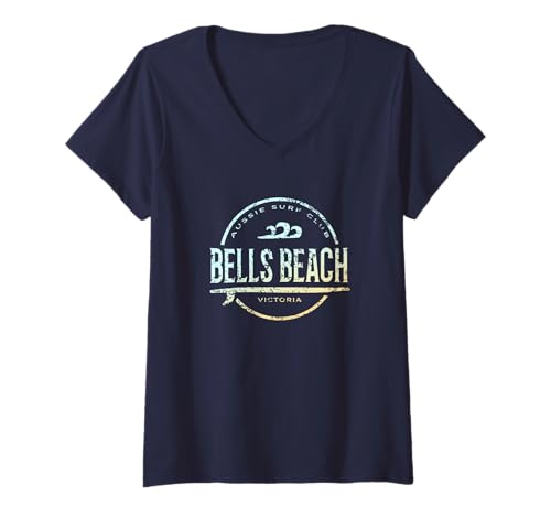 Damen Bells Beach Australien - Bells Beach Victoria Vintage Surf T-Shirt mit V-Ausschnitt Damen Bells Beach Australien - Bells Beach Victoria Vintage Surf T-Shirt mit V-Ausschnitt von Australia Shoreline Apparel
