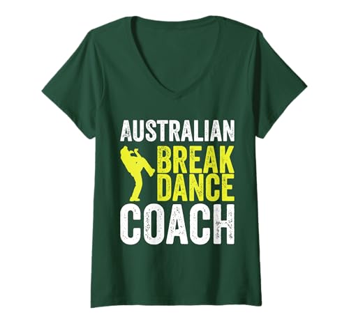Damen Australian Breakdance Kostüm Breakdancer Coach Matching T-Shirt mit V-Ausschnitt von Australian Breakdancing Outfit coach shirt