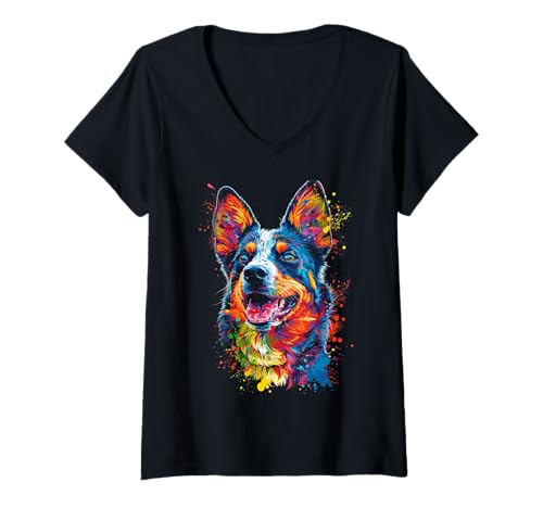 Damen Australian Cattle Dog T-Shirt mit V-Ausschnitt Damen Australian Cattle Dog T-Shirt mit V-Ausschnitt von Australian Cattle Dog Design Kleidung