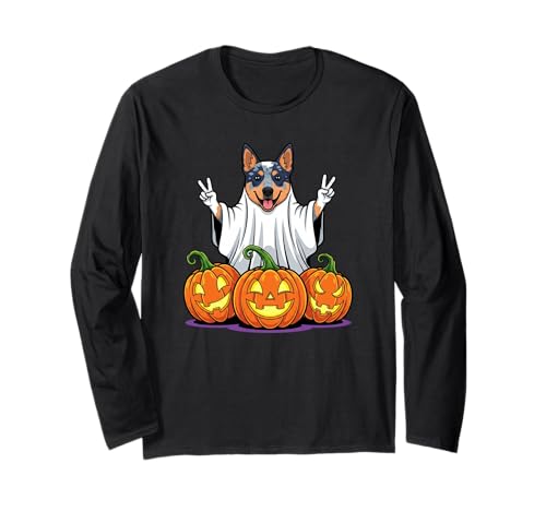 Australian Cattle Dog Ghost Pumpkin Boo Halloween Kinder Herren Langarmshirt von Australian Cattle Dog Halloween Ghost Pumpkin