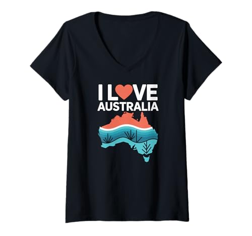 Damen Ich Liebe Australien Karte Herz Icon Experience T-Shirt mit V-Ausschnitt von Australian Culture Embrace Travel Adventure