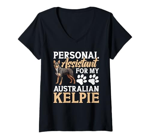 Damen Australian Kelpie, Besitzer, Assistent, Australian Kelpie T-Shirt mit V-Ausschnitt von Australian Kelpie Clothing For Dog Enthusiast