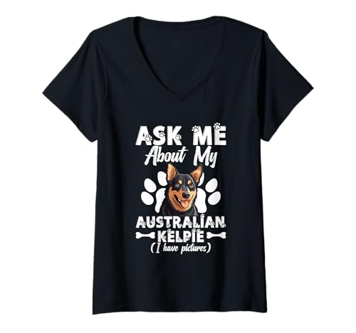 Damen Hundeliebhaber Hundeliebhaber Fragen Sie mich Tierliebhaber Australian Kelpie T-Shirt mit V-Ausschnitt von Australian Kelpie Clothing For Dog Enthusiast