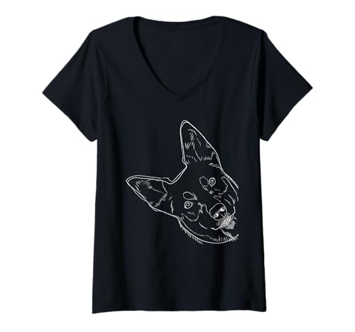 Damen Lustiger Hund Australian Kelpie T-Shirt mit V-Ausschnitt von Australian Kelpie Gifts
