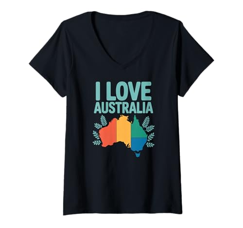 Damen Ich Liebe Australien Karte Feier Thema T-Shirt mit V-Ausschnitt Damen Ich Liebe Australien Karte Feier Thema T-Shirt mit V-Ausschnitt von Australian Pride Enthusiast Apparel