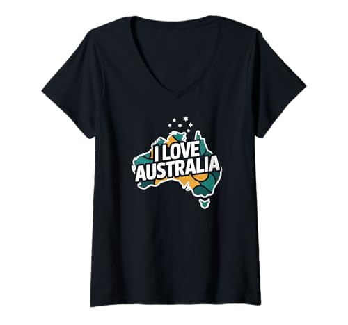 Damen Ich Liebe Australia Map Explorer Travel T-Shirt mit V-Ausschnitt Damen Ich Liebe Australia Map Explorer Travel T-Shirt mit V-Ausschnitt von Australian Pride Travel Adventure Souvenirs