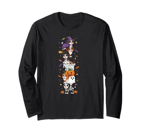 Australian Shepherd Witch Ghost Halloween Kinder Herren Damen Langarmshirt von Australian Shepherd Dog Halloween Skeleton Outfits