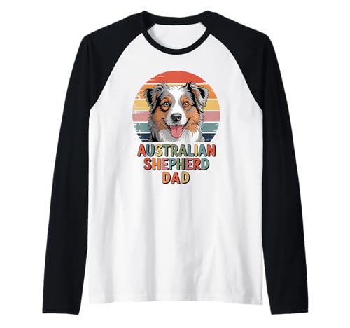 Herren Retro Sunset Australian Shepherd Dad Aussie Dog Raglan von Australian Shepherd Dog Lover Gifts