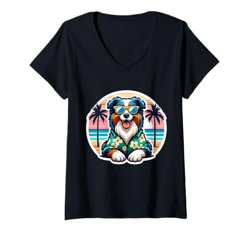 Damen Summer Vibes Vacation Tropical, Besitzer eines australischen Schäferhundes T-Shirt mit V-Ausschnitt Damen Summer Vibes Vacation Tropical, Besitzer eines australischen Schäferhundes T-Shirt mit V-Ausschnitt von Australian Shepherd Dog Owner Summer Products
