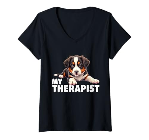 Damen Lustiger australischer Schäferhund My Therapist T-Shirt mit V-Ausschnitt Damen Lustiger australischer Schäferhund My Therapist T-Shirt mit V-Ausschnitt von Australian Shepherd Fun Designs