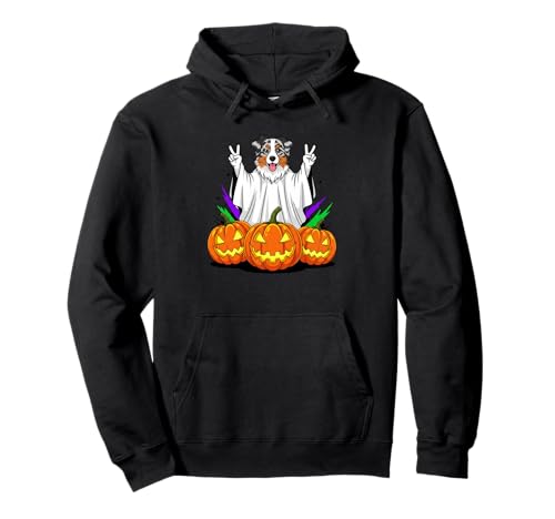 Australian Shepherd Ghost Pumpkin Boo Halloween Herren Damen Pullover Hoodie von Australian Shepherd Lovers Halloween Ghost Pumpkin