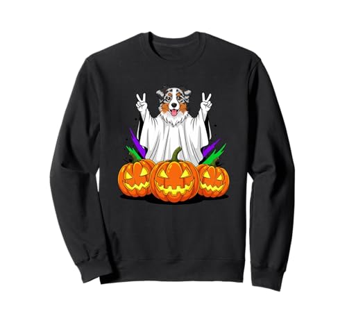 Australian Shepherd Ghost Pumpkin Boo Halloween Herren Damen Sweatshirt von Australian Shepherd Lovers Halloween Ghost Pumpkin