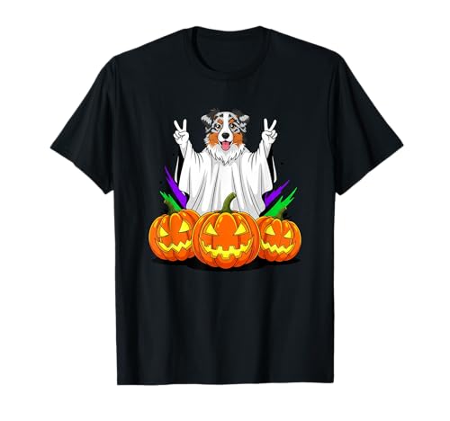 Australian Shepherd Ghost Pumpkin Boo Halloween Herren Damen T-Shirt von Australian Shepherd Lovers Halloween Ghost Pumpkin