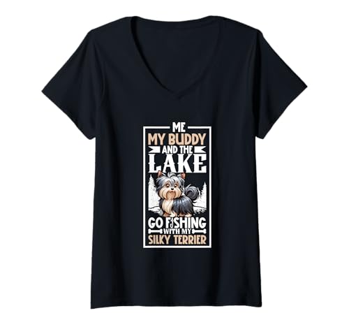 Damen Angeln und Australian Silky Terrier T-Shirt mit V-Ausschnitt Damen Angeln und Australian Silky Terrier T-Shirt mit V-Ausschnitt von Australian Silky Terrier Designs