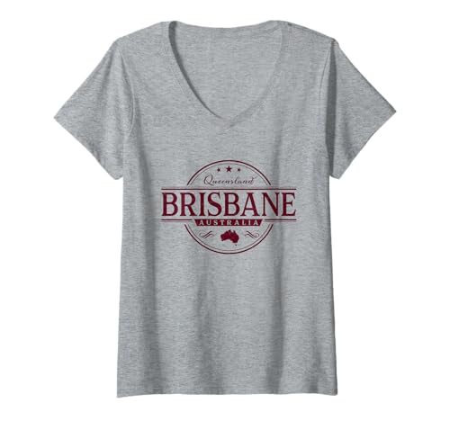 Damen Brisbane Australien - Brisbane Queensland Label T-Shirt mit V-Ausschnitt Damen Brisbane Australien - Brisbane Queensland Label T-Shirt mit V-Ausschnitt von Australian Souvenir Cos.