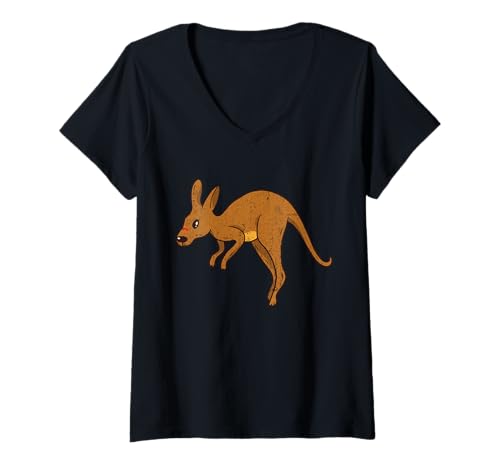 Damen Niedliche Känguru-Illustration Grafik T-Shirt mit V-Ausschnitt von Australian Wildlife Animal Kangaroo Fun
