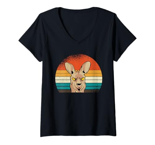 Damen Vintage-Känguru-Abenteuer im australischen Sonnenuntergangsstil T-Shirt mit V-Ausschnitt Damen Vintage-Känguru-Abenteuer im australischen Sonnenuntergangsstil T-Shirt mit V-Ausschnitt von Australian Wildlife Animal Kangaroo Fun