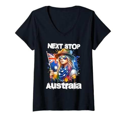Damen Australien Flag Trip Urlaub Australien Geschenke Auswandern T-Shirt mit V-Ausschnitt von Australian Woman gifts for Australian Lovers