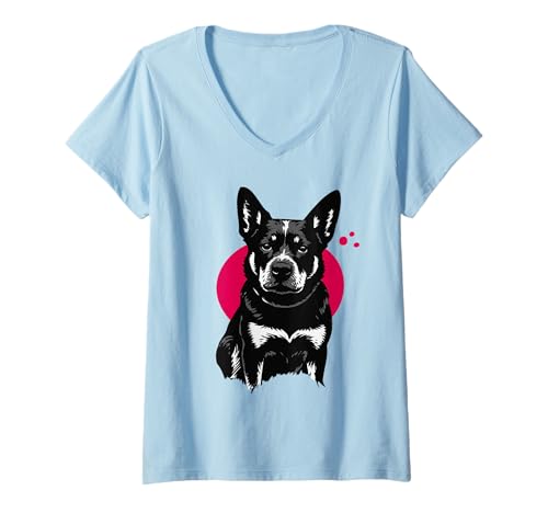 Damen Australian Cattledog Love Blueheeler T-Shirt mit V-Ausschnitt von Australiancattledogs by mischga