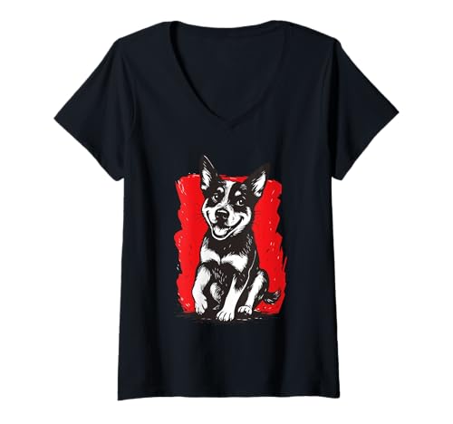 Damen Australischer Cattledog Blueheeler Liebe T-Shirt mit V-Ausschnitt von Australiancattledogs by mischga