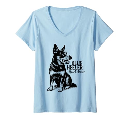 Damen blueheelerdog Heart Stealer, Australian Cattledog T-Shirt mit V-Ausschnitt von Australiancattledogs by mischga