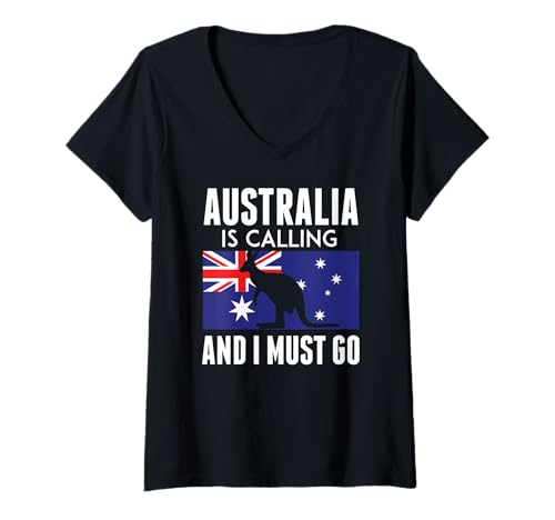 Damen Australia is Calling and I Must Go Känguru Reise Geschenk T-Shirt mit V-Ausschnitt Damen Australia is Calling and I Must Go Känguru Reise Geschenk T-Shirt mit V-Ausschnitt von Australien Backpacker Trip