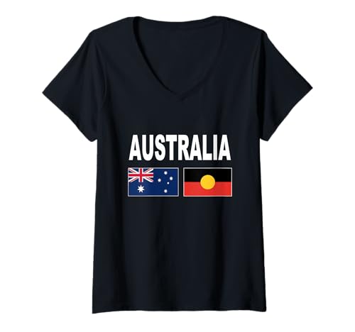 Damen Australien Flagge mit Aboriginal Aussie Flaggen Herren Damen T-Shirt mit V-Ausschnitt Damen Australien Flagge mit Aboriginal Aussie Flaggen Herren Damen T-Shirt mit V-Ausschnitt von Australien Flagge Co.