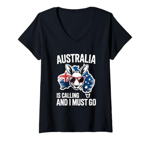 Damen Australia is Calling and I Must Go Australien Kaenguru T-Shirt mit V-Ausschnitt Damen Australia is Calling and I Must Go Australien Kaenguru T-Shirt mit V-Ausschnitt von Australien Kaenguru Outback Reise Abenteuer