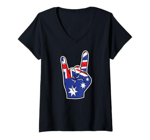 Damen Australien Australische Flagge Souvenir Fan T-Shirt mit V-Ausschnitt von Australien Souvenirs Co.