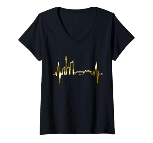 Damen Sydney Skyline Herzschlag Australien Liebe Fan I Love Sydney T-Shirt mit V-Ausschnitt von Australien & Sydney Skylines Mit Herz