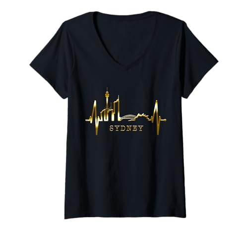 Damen Sydney Skyline Herzschlag Australien Liebe Fan I Love Sydney T-Shirt mit V-Ausschnitt von Australien & Sydney Skylines mit Herz