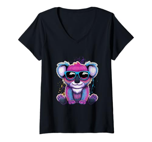Damen Australien Bambusfresser Beuteltier Koala T-Shirt mit V-Ausschnitt Damen Australien Bambusfresser Beuteltier Koala T-Shirt mit V-Ausschnitt von Australische Tierart Eukalyptusbaum Koalabär Motiv