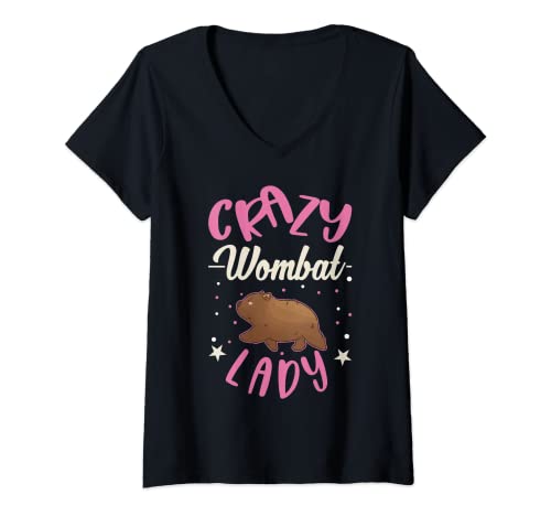 Damen Crazy Wombat lady Wombat Mädchen T-Shirt mit V-Ausschnitt Damen Crazy Wombat lady Wombat Mädchen T-Shirt mit V-Ausschnitt von Australischer Wombat Kleidung