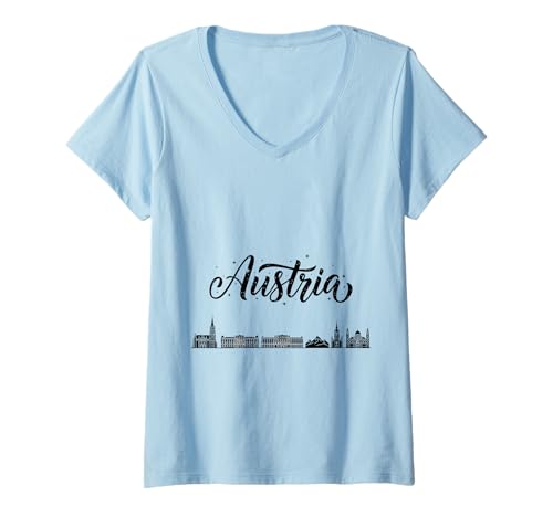 Damen Urlaubsoutfits von Austria Skyline Travel T-Shirt mit V-Ausschnitt von Austria Casual Clothes T-Shirts