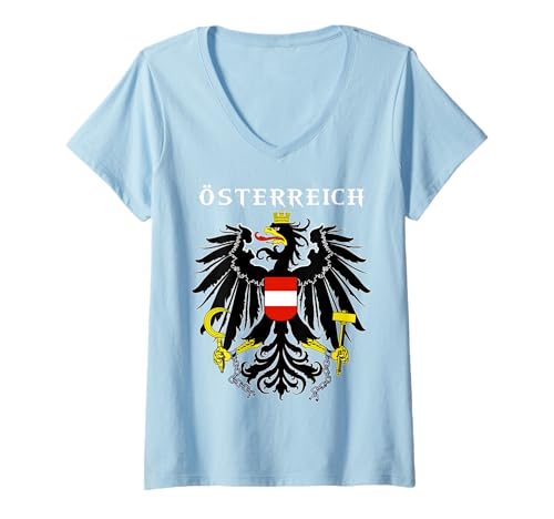 Damen Österreich, Österreichisch, Österreichische Flagge, Österreichischer Adler T-Shirt mit V-Ausschnitt von Austria Eagle Flag Gifts for Austrian Patriots