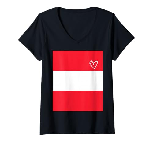 Damen Österreich Flagge Österreichisches Herz Stolzer Erbe Nationalfeiertag T-Shirt mit V-Ausschnitt von Austria Flag Austrian National Day Gifts Idea
