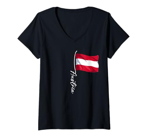 Damen Austria Flaggen T-Shirt mit V-Ausschnitt Damen Austria Flaggen T-Shirt mit V-Ausschnitt von Austria Geschenk