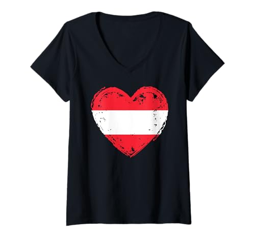 Damen Austria In My Heart Österreichische Flagge Stolz Österreich Patriotisch T-Shirt mit V-Ausschnitt von Austria In My Heart Austrian Flag Gifts Store