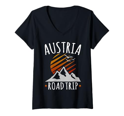 Damen Österreich Road Trip Souvenir Wandern Europa Reise Roadtrip T-Shirt mit V-Ausschnitt von Austria Road Trip and Europe Travel Gifts