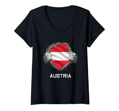 Damen Österreich Flagge Austria Fußball Fan Team Trikot Frauen T-Shirt mit V-Ausschnitt Damen Österreich Flagge Austria Fußball Fan Team Trikot Frauen T-Shirt mit V-Ausschnitt von Austria Stolz Patrioten Fanartikel Zubehör