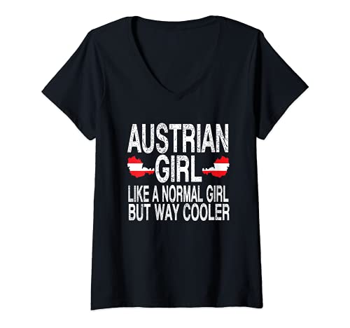 Damen Österreichisches Mädchen - Österreich Flagge T-Shirt mit V-Ausschnitt von Austrian Girl Gifts